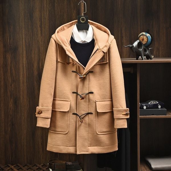 men's wool blends quality high mens casual loose long horn button design hooded fashion coat vneck pockets winter vintage warm jackets, Black
men's wool blends quality high mens casual loose long horn button design hooded fashion coat vneck pockets winter vintage warm jackets, Black