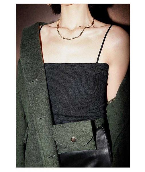 collarbone fine knitted vest cami thin shoulder sling summer outer wear, White 
collarbone fine knitted vest cami thin shoulder sling summer outer wear, White