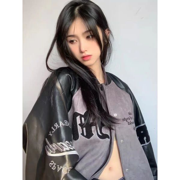 women s jackets letter embroidery clothing street vintage patchwork flocking coat casual for clothes 230225, Black;brown
women s jackets letter embroidery clothing street vintage patchwork flocking coat casual for clothes 230225, Black;brown