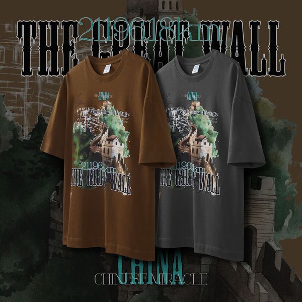 2023 summer fashion brown grey t shirt chinese style the great wall printed t shirts high street hit hop letter printing loose retro men and, White;black
2023 summer fashion brown grey t shirt chinese style the great wall printed t shirts high street hit hop letter printing loose retro men and, White;black