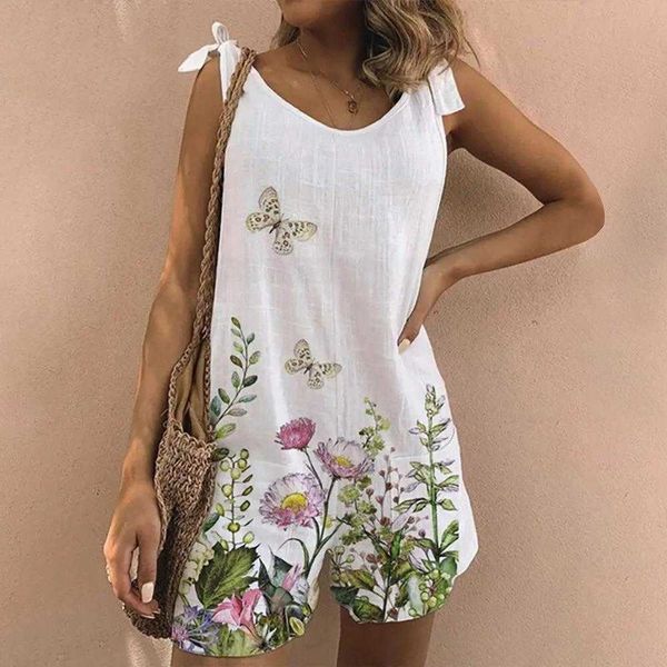 summer printed round neck sleeveless casual jumpsuit shorts female, Black;white
summer printed round neck sleeveless casual jumpsuit shorts female, Black;white