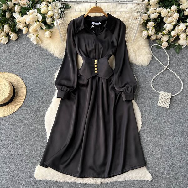 new casual spring autumn casual dresses solid slim full lady dress a line turndown collar chiffon pullover mid-calf women dresses 2023, Black;gray
new casual spring autumn casual dresses solid slim full lady dress a line turndown collar chiffon pullover mid-calf women dresses 2023, Black;gray
