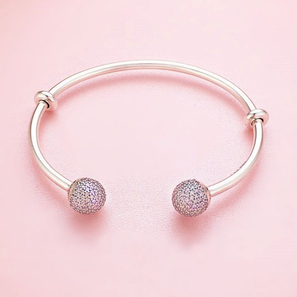 925 sterling silver open bangle bracelet with pink cz pave ball fits european pandora jewelry charm, Black
925 sterling silver open bangle bracelet with pink cz pave ball fits european pandora jewelry charm, Black