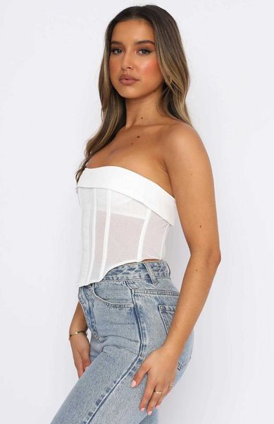 spring and tanks summer womens clothing fishbone mesh see through tube corset, White
spring and tanks summer womens clothing fishbone mesh see through tube corset, White
