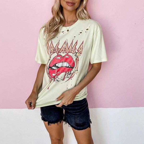 summer lips letter print t shirts short sleeve burnt flower hole loose fitting, White
summer lips letter print t shirts short sleeve burnt flower hole loose fitting, White