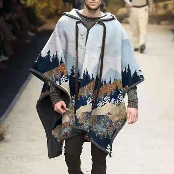 men's wool blends autumn winter men women shawl jackets vintage national pattern printed woollen poncho hooded coats male loose cape ou, Black
men's wool blends autumn winter men women shawl jackets vintage national pattern printed woollen poncho hooded coats male loose cape ou, Black