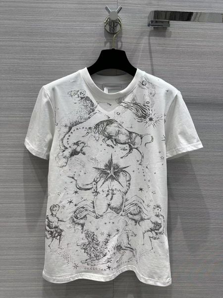 milan runway women's t-shirt 2023 spring summer o neck short sleeve fashion designer brand same style t-shirt 0226-28, White