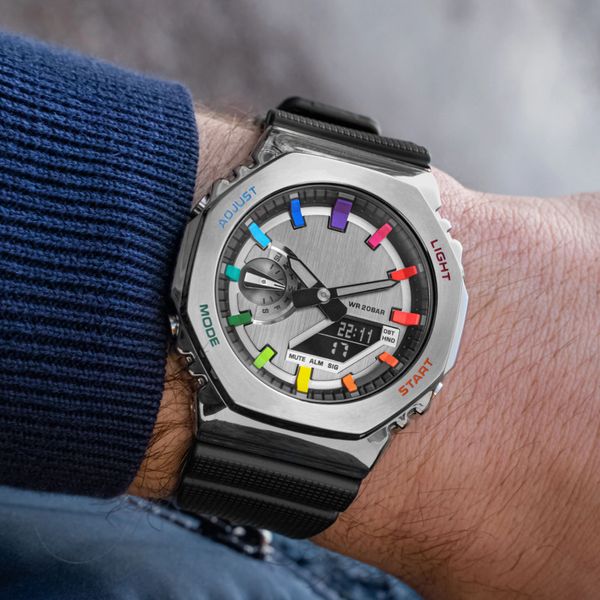 original shock watch digital sport quartz gm 2100 watch alloy detachable assembly led dial oak rainbow series, Slivery;golden
original shock watch digital sport quartz gm 2100 watch alloy detachable assembly led dial oak rainbow series, Slivery;golden