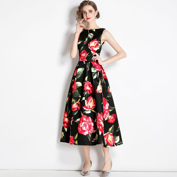 2023 summer elegant floral midi dresses women designer resort robe runway slim big flower pattern round neck vest dress ladies chic weekend, Black;gray
2023 summer elegant floral midi dresses women designer resort robe runway slim big flower pattern round neck vest dress ladies chic weekend, Black;gray