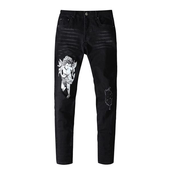 mens jeans hole angel printing new design european and american washed old pants fashion 252f, Blue
mens jeans hole angel printing new design european and american washed old pants fashion 252f, Blue