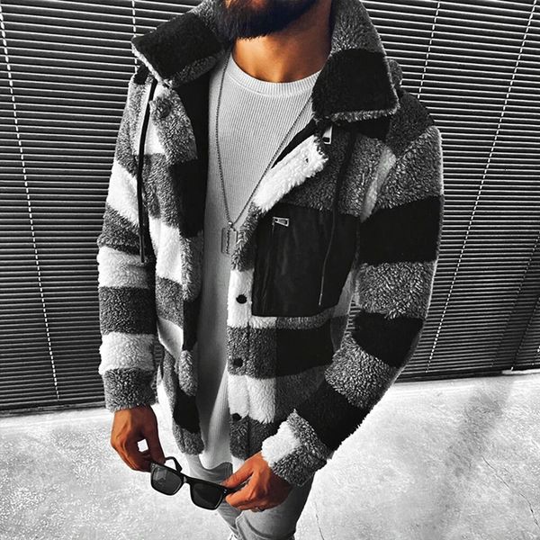 men's wool blends autumn fashion plaid jackets men casual turndown collar long sleeve buttoned coat mens winter outerwear streetwear ma, Black 
men's wool blends autumn fashion plaid jackets men casual turndown collar long sleeve buttoned coat mens winter outerwear streetwear ma, Black