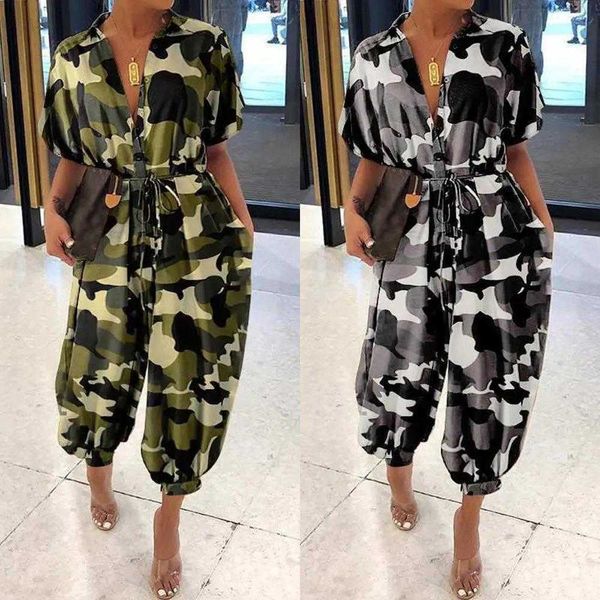 summer camouflage short sleeve lapel romper high waist casual loose jumpsuit, Black;white
summer camouflage short sleeve lapel romper high waist casual loose jumpsuit, Black;white