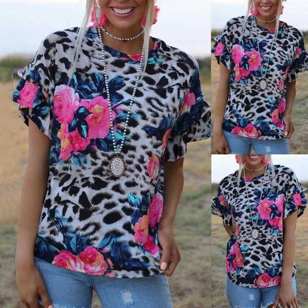 summer womens printed blouses round neck ruffle sleeve animal print loose top, White
summer womens printed blouses round neck ruffle sleeve animal print loose top, White
