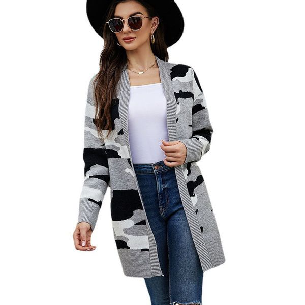 camouflage pattern long cardigan sweaters women's sweaters v-neck mid-length coloful print knitted coat with loose long sleeves fall wi, White;black
camouflage pattern long cardigan sweaters women's sweaters v-neck mid-length coloful print knitted coat with loose long sleeves fall wi, White;black