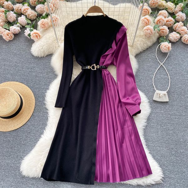 korean dresses stand neck long sleeve contrast color patchwork knit robe femme slim waist belt pleated vestidos de mujer 2023, Black;gray
korean dresses stand neck long sleeve contrast color patchwork knit robe femme slim waist belt pleated vestidos de mujer 2023, Black;gray