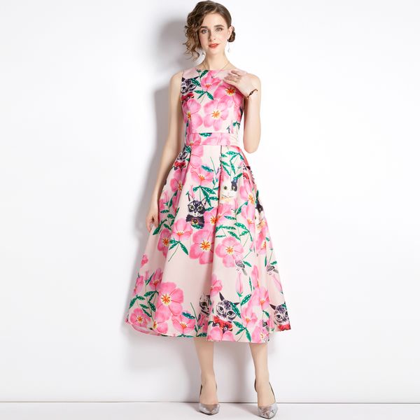 street style summer pink dresses 2023 women designer pink color flower print loose big swing party cocktail dress ladies slim o-neck prom fr, Black;gray
street style summer pink dresses 2023 women designer pink color flower print loose big swing party cocktail dress ladies slim o-neck prom fr, Black;gray