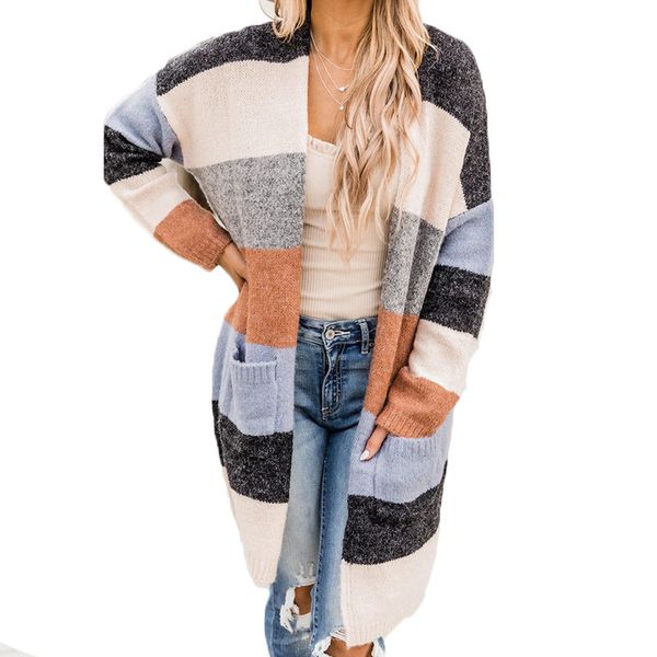 acrylic fashion long cardigan women's sweaters v-neck sriped multi color block mathing knitted coat with rib stitch cuff hem long sleev, White;black
acrylic fashion long cardigan women's sweaters v-neck sriped multi color block mathing knitted coat with rib stitch cuff hem long sleev, White;black