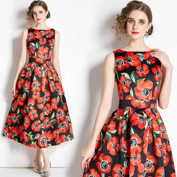 2023 summer floral midi dresses women designer resort vest robe big flower pattern slim runway round neck dress sweet chic ladies weekend ca, Black;gray
2023 summer floral midi dresses women designer resort vest robe big flower pattern slim runway round neck dress sweet chic ladies weekend ca, Black;gray