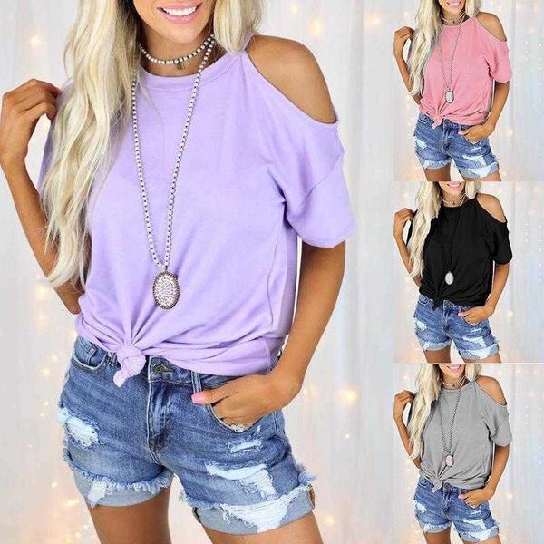 summer solid shirts color round neck off the shoulder short sleeved casual t shirt, White
summer solid shirts color round neck off the shoulder short sleeved casual t shirt, White