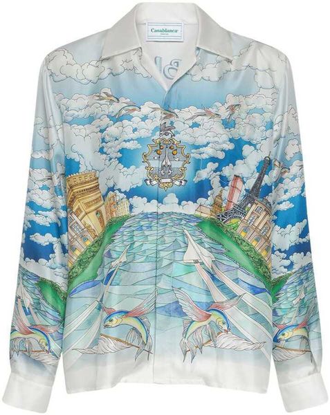 23ss new casablanca designer shirt men and women original product mosque blue sky white cloud flying fish aircraft print long sleeve shirt, White;black
23ss new casablanca designer shirt men and women original product mosque blue sky white cloud flying fish aircraft print long sleeve shirt, White;black