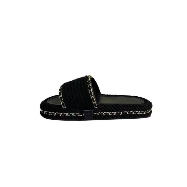 straw woven brand slippers summer leather chain sandels soft thick soles slippers, Black
straw woven brand slippers summer leather chain sandels soft thick soles slippers, Black