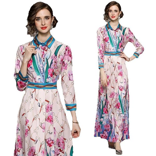 elegant women pink floral print maxi dress long sleeve 2023 designer casual party dresses spring runway button front a line resort party coc, Black;gray
elegant women pink floral print maxi dress long sleeve 2023 designer casual party dresses spring runway button front a line resort party coc, Black;gray