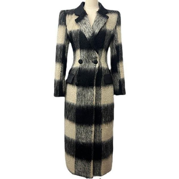 women's wool blends retro french style winter plaid long en overcoat women double breasted slim outwear 230227, Black
women's wool blends retro french style winter plaid long en overcoat women double breasted slim outwear 230227, Black