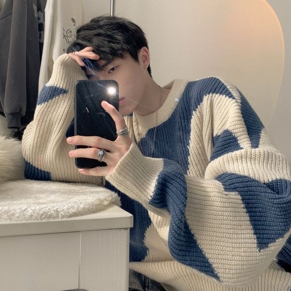 men's polos patchwork sweater style pullovers oneck loose long sleeves ins all match clothing 00034 230227, White;black
men's polos patchwork sweater style pullovers oneck loose long sleeves ins all match clothing 00034 230227, White;black