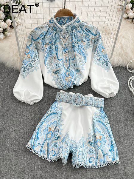 womens two piece pants deat women vintage print lady blouses high waist belt shorts set fashion temperament spring spring 11d9871 230227, White 
womens two piece pants deat women vintage print lady blouses high waist belt shorts set fashion temperament spring spring 11d9871 230227, White