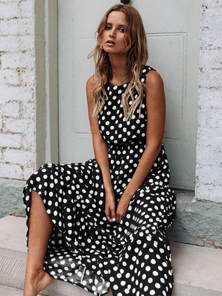 casual dresses summer sleeveless polka dot print women midi dress fashion a-line boho elegant beach long vestidos, Black;gray
casual dresses summer sleeveless polka dot print women midi dress fashion a-line boho elegant beach long vestidos, Black;gray