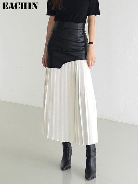 skirts eachin women casual patchwork pu leather skirt female 2023 spring fashion high waist korean style midi folds pleated 230225, Black
skirts eachin women casual patchwork pu leather skirt female 2023 spring fashion high waist korean style midi folds pleated 230225, Black