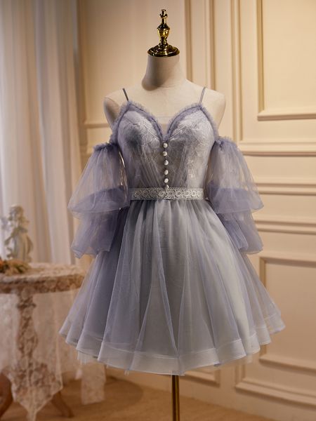 lilac prom dress knee length lace tulle party dresses high waist summer style short coctail gowns, Black
lilac prom dress knee length lace tulle party dresses high waist summer style short coctail gowns, Black