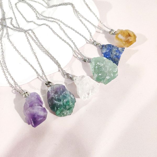 irregular natural raw stone necklace fluorite amethysts pendant necklace reiki energy necklace for women jewelry, Silver
irregular natural raw stone necklace fluorite amethysts pendant necklace reiki energy necklace for women jewelry, Silver
