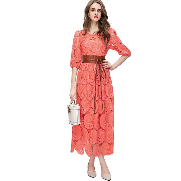 women's runway dresses o neck 3/4 sleeves embroidery hollow out elegant designer party prom gown, Black
women's runway dresses o neck 3/4 sleeves embroidery hollow out elegant designer party prom gown, Black