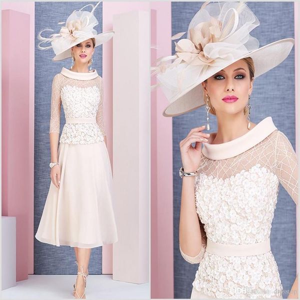 light pink chic mother of the bride dresses scoop neck 3 4 long sleeves prom dress tea length lace formal wedding guest gowns chea1810, Black;red
light pink chic mother of the bride dresses scoop neck 3 4 long sleeves prom dress tea length lace formal wedding guest gowns chea1810, Black;red