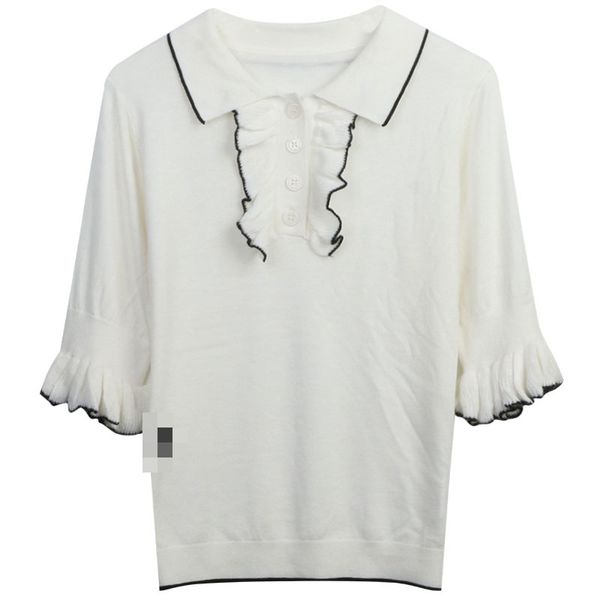 206 2023 spring summer women sweater short sleeve lapel neck pullover pink brand same style striped pullover womens mingme, White;black
206 2023 spring summer women sweater short sleeve lapel neck pullover pink brand same style striped pullover womens mingme, White;black