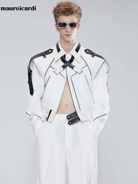 men's leather faux leather mauroicardi spring autumn short patchwork leather jackets for men long sleeve runway cool luxury designer cl, Black
men's leather faux leather mauroicardi spring autumn short patchwork leather jackets for men long sleeve runway cool luxury designer cl, Black