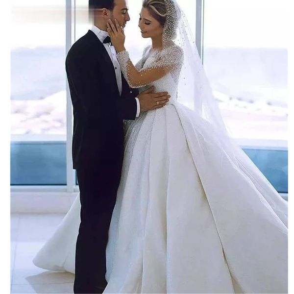 luxury appliques lace ball gown wedding dresses sheer long sleeve scoop neck plus size bridal gowns elegant a line wedding dress, White
luxury appliques lace ball gown wedding dresses sheer long sleeve scoop neck plus size bridal gowns elegant a line wedding dress, White