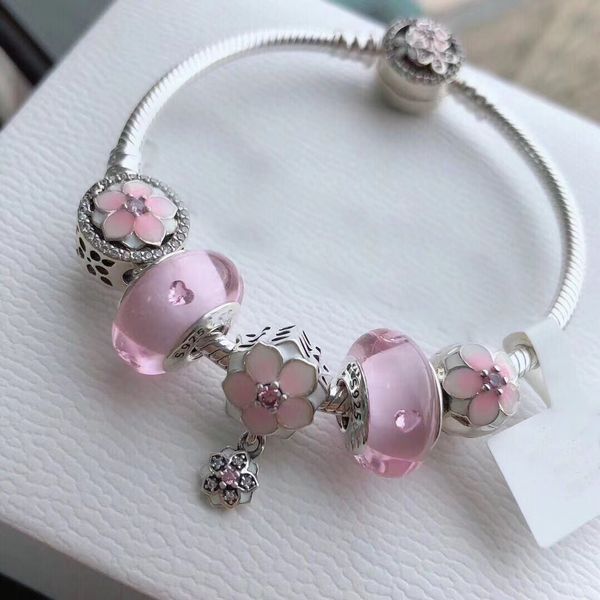 bangle bracelets for women 925 silver magnolia flower beaded classic buttonhead base snake bone chain pink glaze bead bracelet send, Black
bangle bracelets for women 925 silver magnolia flower beaded classic buttonhead base snake bone chain pink glaze bead bracelet send, Black
