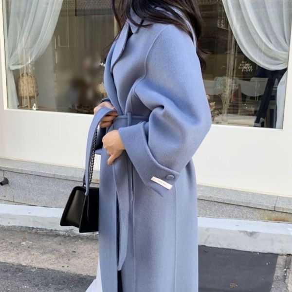 women's wool blends winter highend autumn woolen coat women temperament lapel belt long reversible cashmere office ladies windbreaker s, Black
women's wool blends winter highend autumn woolen coat women temperament lapel belt long reversible cashmere office ladies windbreaker s, Black