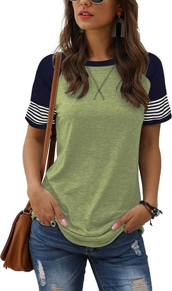 women's short sleeve multiple color block t shirt casual crew neck striped shirtsr7y3, White
women's short sleeve multiple color block t shirt casual crew neck striped shirtsr7y3, White