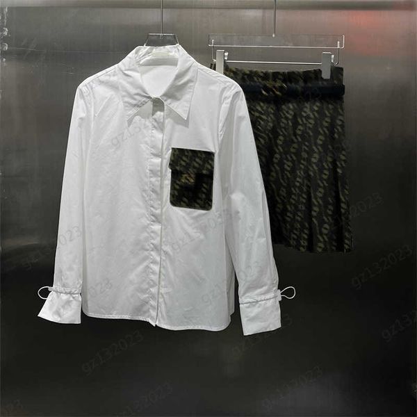 brand two piece dress metallic logo trim pocket lapel long sleeve white shirt pleated letters jacquard skirt designer womens clothing
brand two piece dress metallic logo trim pocket lapel long sleeve white shirt pleated letters jacquard skirt designer womens clothing
