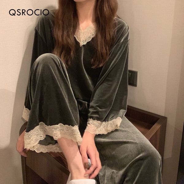 womens sleepwear qsrocio pajamas set v neck lace cuff velvet casual homewear loose nightwear luxury pyjamas femme oversize 230227, Black;red
womens sleepwear qsrocio pajamas set v neck lace cuff velvet casual homewear loose nightwear luxury pyjamas femme oversize 230227, Black;red