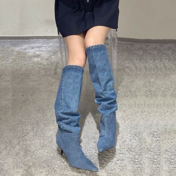 boots pointed toe denim pile stiletto boot's knee high slip on shoes for woman 230323, Black
boots pointed toe denim pile stiletto boot's knee high slip on shoes for woman 230323, Black