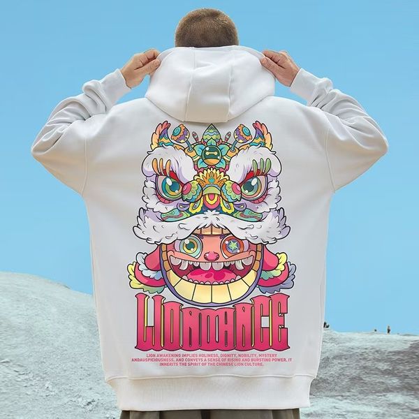 men's hoodies sweatshirts lion dance printing y2k hoodie for couple oversized men casual loose hoody male red hooded streetwear 230227, Black
men's hoodies sweatshirts lion dance printing y2k hoodie for couple oversized men casual loose hoody male red hooded streetwear 230227, Black