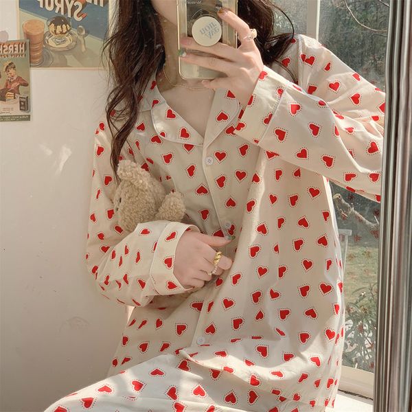 women's sleepwear cotton pajamas set comfortable long sleeve lovely sweet leisurewear home suit spring sleepwear soft korean heart prin, Black;red
women's sleepwear cotton pajamas set comfortable long sleeve lovely sweet leisurewear home suit spring sleepwear soft korean heart prin, Black;red
