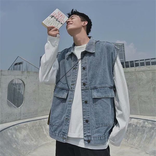 men's vests e homme waistcoat denim jacket jeans summer fashion 230225, Black;white
men's vests e homme waistcoat denim jacket jeans summer fashion 230225, Black;white