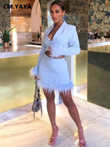 two piece dress cmyaya blazer suit set women streetwear burr sleeve and feather hem bodycon midi skirt 2 outfits 230227, White
two piece dress cmyaya blazer suit set women streetwear burr sleeve and feather hem bodycon midi skirt 2 outfits 230227, White
