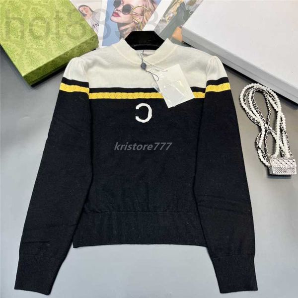women's sweaters designer cashmere wool sweater knits with striped letter print milan runway skim crop shirt high end pr6a, White;black 
women's sweaters designer cashmere wool sweater knits with striped letter print milan runway skim crop shirt high end pr6a, White;black