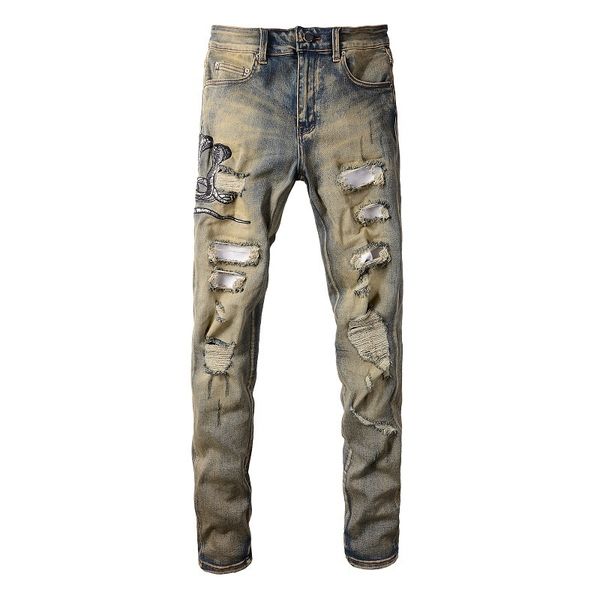 men's jeans men snake embroidery denim vintage blue snakeskin leather patch stretch pants skinny tapered trousers 230225
men's jeans men snake embroidery denim vintage blue snakeskin leather patch stretch pants skinny tapered trousers 230225
